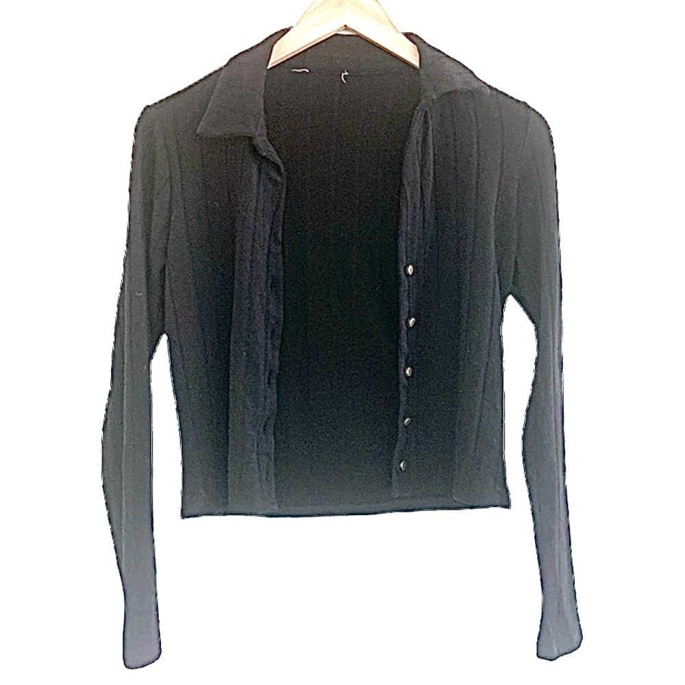 Fitted ribbed button front long sleeve blouse cardigan juniors size large